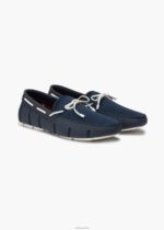 SWIMS azul marino/blanco mocasín de encaje trenzado zapato 2X0TR59 - Image 2